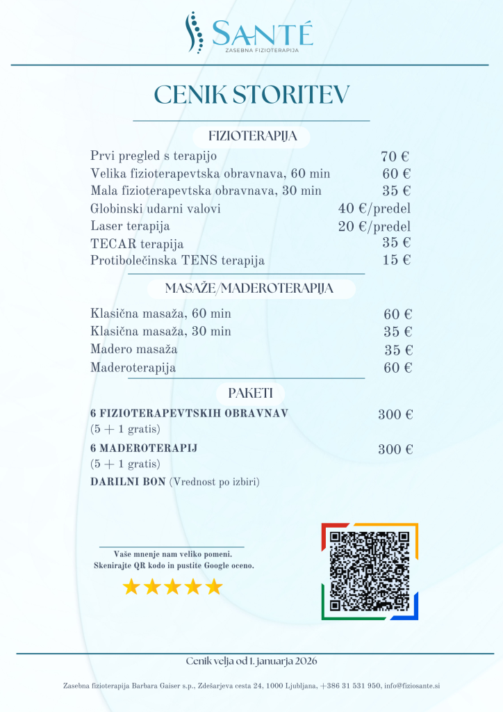 Cenik za fizioterapevstske storitve